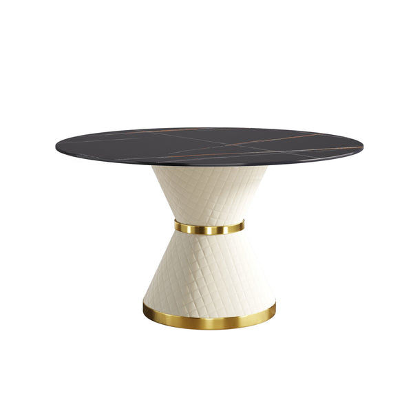 English Elm 53.15"Modern Round Dining Table With Sintered Stone Top & Steel Base - Seats 6, Stylish & Durable! W1535S00216