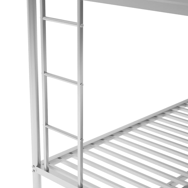 English Elm Twin Over Full Steel Bunk Bed with Trundle Dual Ladder Access Guardrails Kids Room Silver MF286667AAN