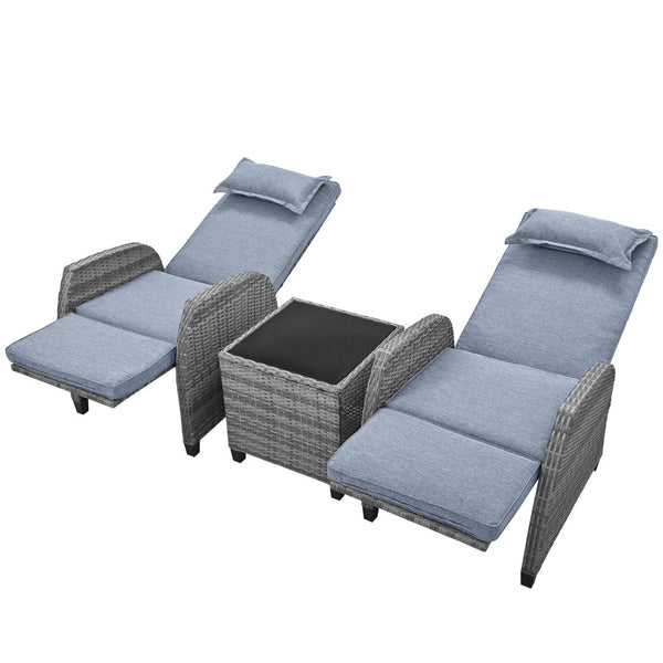 English Elm U_style Outdoor Hdpe Rattan Two Person Lounge Set with Tempered Glass Coffee Table WY000325AAE