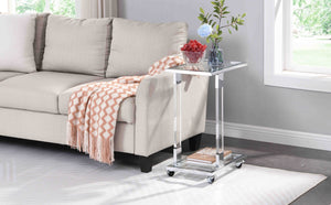 English Elm W82153574 Gold Metal C Shape Side Table Tempered Glass Top with Acrylic Accents W107194388