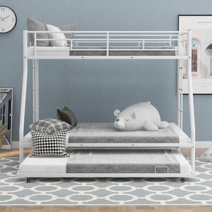 English Elm Twin Over Full Steel Bunk Bed with Trundle Dual Ladder Access Guardrails Kids Room White MF286667AAK
