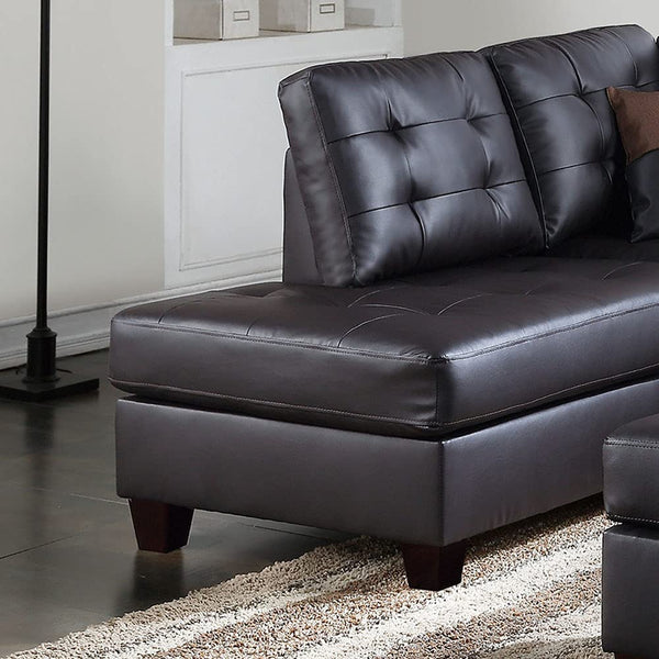 English Elm Contemporary 3-Piece Sectional Sofa with Tufted Faux Leather, Reversible Chaise and Cocktail Ottoman Espresso 81 L x 33 W x 14 H B011S00310