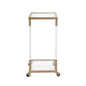 English Elm W82153574 Gold Metal C Shape Side Table Tempered Glass Top with Acrylic Accents W107194392
