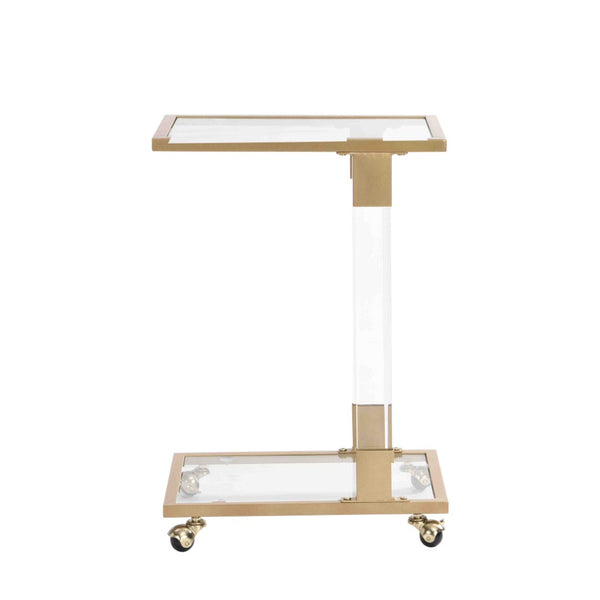 English Elm W82153574 Gold Metal C Shape Side Table Tempered Glass Top with Acrylic Accents W107194392