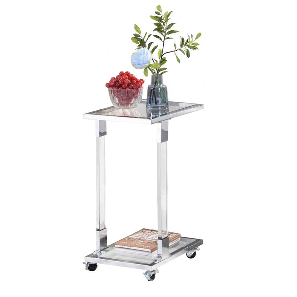 English Elm W82153574 Gold Metal C Shape Side Table Tempered Glass Top with Acrylic Accents W107194388