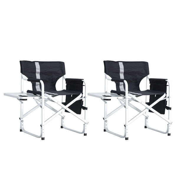 English Elm 2-piece Folding Directors Chairs with Side Table Pockets Padded Aluminum Camping Set W24172217
