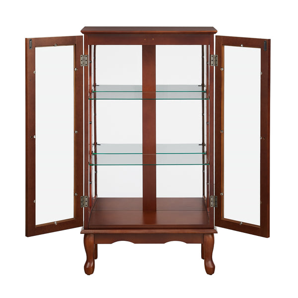 English Elm Curio Lighted Display Cabinet with Mirrored Back, Tempered Glass Shelves, Classic Floor Mount Design Walnut W169392180
