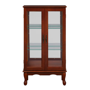 English Elm Curio Lighted Display Cabinet with Mirrored Back, Tempered Glass Shelves, Classic Floor Mount Design Cherry W169392181