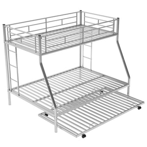 English Elm Twin Over Full Steel Bunk Bed with Trundle Dual Ladder Access Guardrails Kids Room Silver MF286667AAN