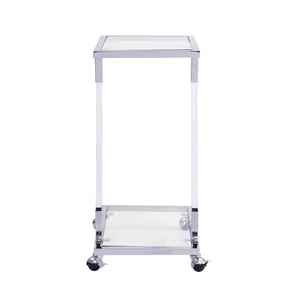 English Elm W82153574 Gold Metal C Shape Side Table Tempered Glass Top with Acrylic Accents W107194388