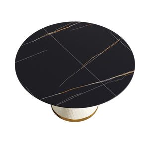 English Elm 53.15"Modern Round Dining Table With Sintered Stone Top & Steel Base - Seats 6, Stylish & Durable! W1535S00216
