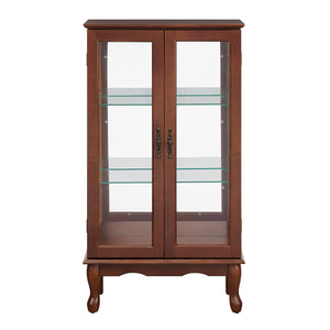 English Elm Curio Lighted Display Cabinet with Mirrored Back, Tempered Glass Shelves, Classic Floor Mount Design Walnut W169392180