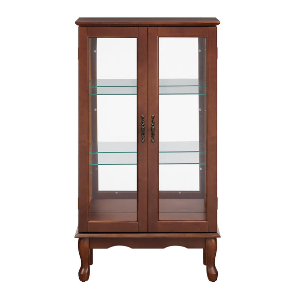 English Elm Curio Lighted Display Cabinet with Mirrored Back, Tempered Glass Shelves, Classic Floor Mount Design Walnut W169392180