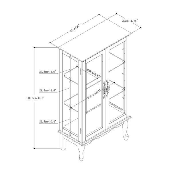 English Elm Curio Lighted Display Cabinet with Mirrored Back, Tempered Glass Shelves, Classic Floor Mount Design Walnut W169392180