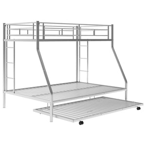English Elm Twin Over Full Steel Bunk Bed with Trundle Dual Ladder Access Guardrails Kids Room Silver MF286667AAN