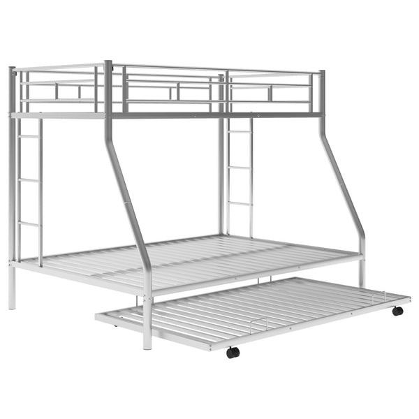 English Elm Twin Over Full Steel Bunk Bed with Trundle Dual Ladder Access Guardrails Kids Room Silver MF286667AAN