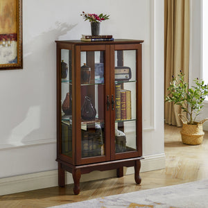 English Elm Curio Lighted Display Cabinet with Mirrored Back, Tempered Glass Shelves, Classic Floor Mount Design Walnut W169392180