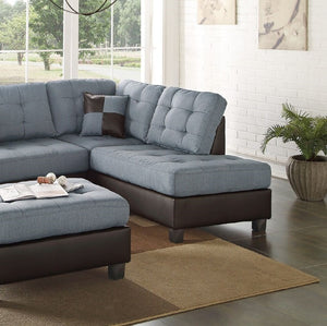 English Elm Contemporary 3-Piece Sectional Sofa with Tufted Faux Leather, Reversible Chaise and Cocktail Ottoman Grey 81 L x 33 W x 14 H B011S00311