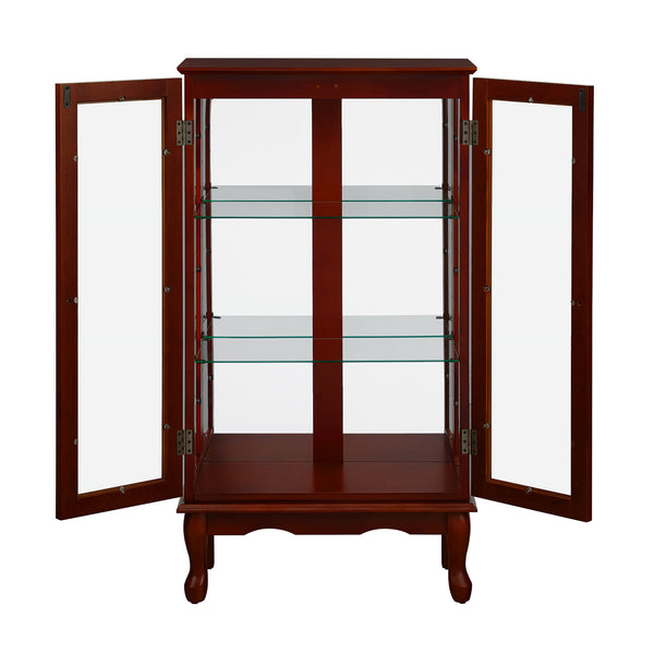 English Elm Curio Lighted Display Cabinet with Mirrored Back, Tempered Glass Shelves, Classic Floor Mount Design Cherry W169392181