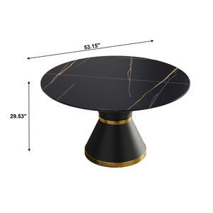 English Elm 53.15"Modern Round Dining Table With Durable Sintered Stone Top & Black Steel Base For 6 People W1535S00215
