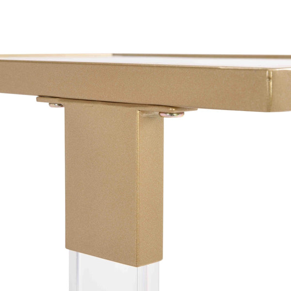 English Elm W82153574 Gold Metal C Shape Side Table Tempered Glass Top with Acrylic Accents W107194392