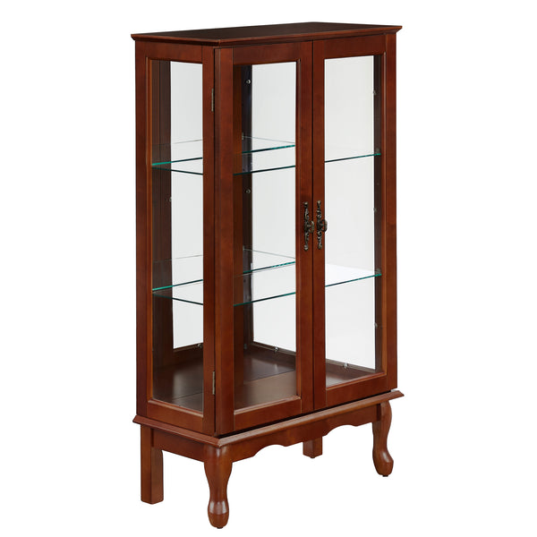 English Elm Curio Lighted Display Cabinet with Mirrored Back, Tempered Glass Shelves, Classic Floor Mount Design Cherry W169392181