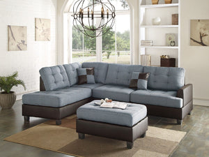 English Elm Contemporary 3-Piece Sectional Sofa with Tufted Faux Leather, Reversible Chaise and Cocktail Ottoman Grey 81 L x 33 W x 14 H B011S00311