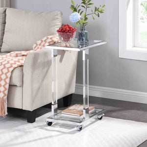 English Elm W82153574 Gold Metal C Shape Side Table Tempered Glass Top with Acrylic Accents W107194388