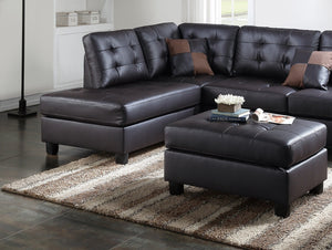 English Elm Contemporary 3-Piece Sectional Sofa with Tufted Faux Leather, Reversible Chaise and Cocktail Ottoman Espresso 81 L x 33 W x 14 H B011S00310
