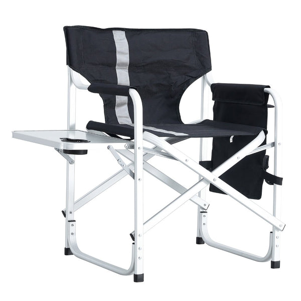 English Elm 2-piece Folding Directors Chairs with Side Table Pockets Padded Aluminum Camping Set W24172217
