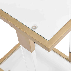 English Elm W82153574 Gold Metal C Shape Side Table Tempered Glass Top with Acrylic Accents W107194392