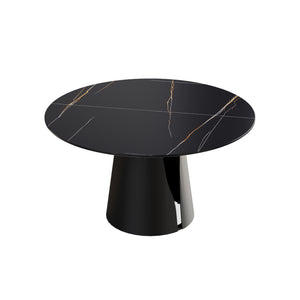 English Elm 53.15"Modern Round Dining Table With Black Carbon Steel Base - Seats 6, Scratch-Resistant Surface W1535S00217