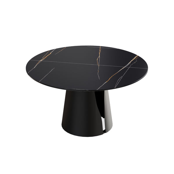 English Elm 53.15"Modern Round Dining Table With Black Carbon Steel Base - Seats 6, Scratch-Resistant Surface W1535S00217