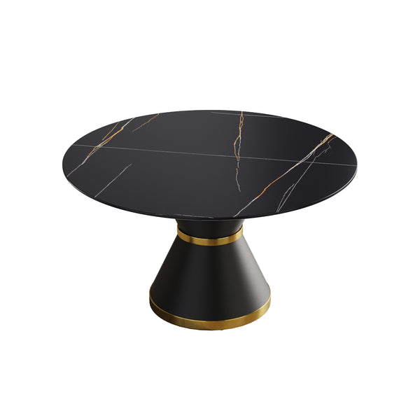 English Elm 53.15"Modern Round Dining Table With Durable Sintered Stone Top & Black Steel Base For 6 People W1535S00215