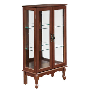 English Elm Curio Lighted Display Cabinet with Mirrored Back, Tempered Glass Shelves, Classic Floor Mount Design Walnut W169392180