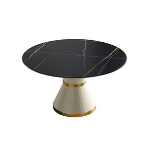 English Elm 53.15"Modern Round Dining Table With Sintered Stone Top & Steel Base - Seats 6, Stylish & Durable! W1535S00216