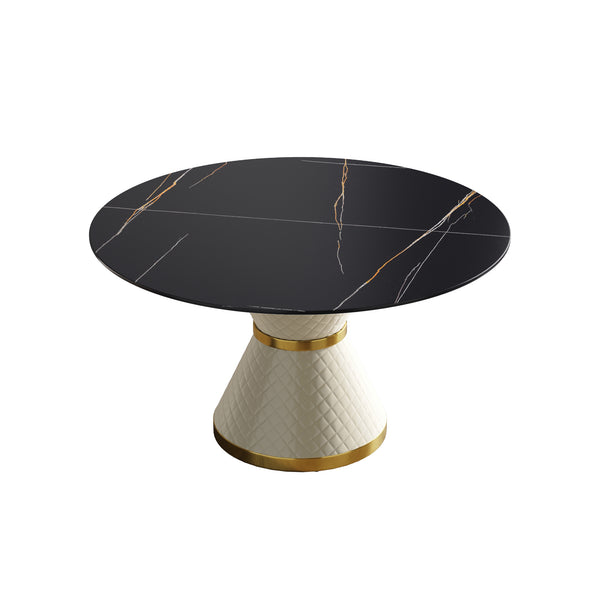 English Elm 53.15"Modern Round Dining Table With Sintered Stone Top & Steel Base - Seats 6, Stylish & Durable! W1535S00216