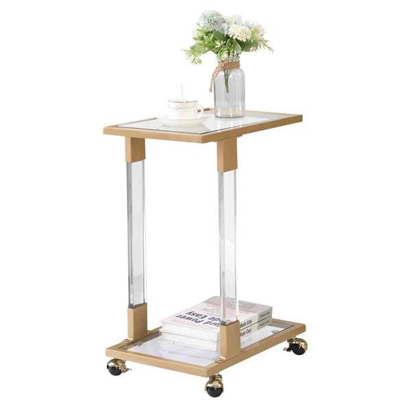 English Elm W82153574 Gold Metal C Shape Side Table Tempered Glass Top with Acrylic Accents W107194392