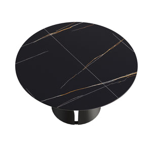 English Elm 53.15"Modern Round Dining Table With Black Carbon Steel Base - Seats 6, Scratch-Resistant Surface W1535S00217
