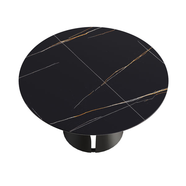 English Elm 53.15"Modern Round Dining Table With Black Carbon Steel Base - Seats 6, Scratch-Resistant Surface W1535S00217
