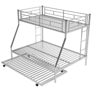 English Elm Twin Over Full Steel Bunk Bed with Trundle Dual Ladder Access Guardrails Kids Room Silver MF286667AAN