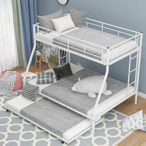 English Elm Twin Over Full Steel Bunk Bed with Trundle Dual Ladder Access Guardrails Kids Room White MF286667AAK