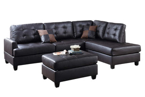 English Elm Contemporary 3-Piece Sectional Sofa with Tufted Faux Leather, Reversible Chaise and Cocktail Ottoman Espresso 81 L x 33 W x 14 H B011S00310