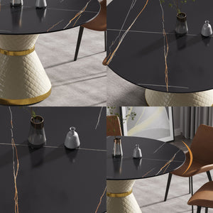English Elm 53.15"Modern Round Dining Table With Sintered Stone Top & Steel Base - Seats 6, Stylish & Durable! W1535S00216
