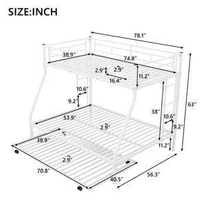 English Elm Twin Over Full Steel Bunk Bed with Trundle Dual Ladder Access Guardrails Kids Room White MF286667AAK