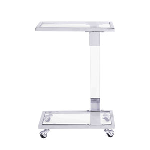 English Elm W82153574 Gold Metal C Shape Side Table Tempered Glass Top with Acrylic Accents W107194388