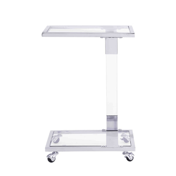 English Elm W82153574 Gold Metal C Shape Side Table Tempered Glass Top with Acrylic Accents W107194388