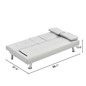 English Elm Sofa Bed Futon with Cup Holders Wood Frame Stainless Legs White Pvc Sleeper W214104918