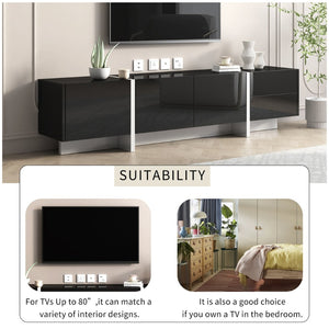 English Elm Glossy White Tv Stand with Black Accents Sleek Modern Console for 80 Inch Screens WF300852AAB