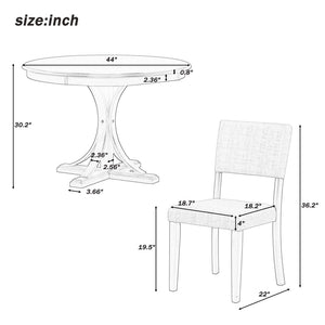 English Elm Trexm Retro Round Bistro Dining Set Acacia Wood Trestle Base Upholstered Seats 5 Piece ST000079AAD
